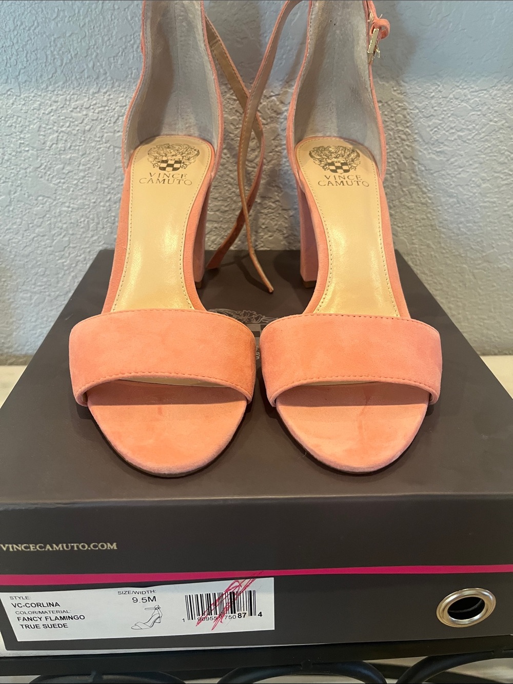 Vince Camuto Flamingo Pink Suede Block Heel Sandals